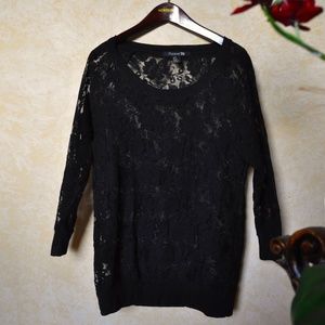 NWOT Black Crochet Lace 3/4 Sleeve Top